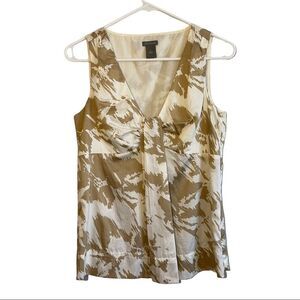 Ann Taylor Sleeveless Cream and Tan Floral Abstract Blouse Top SZ Small